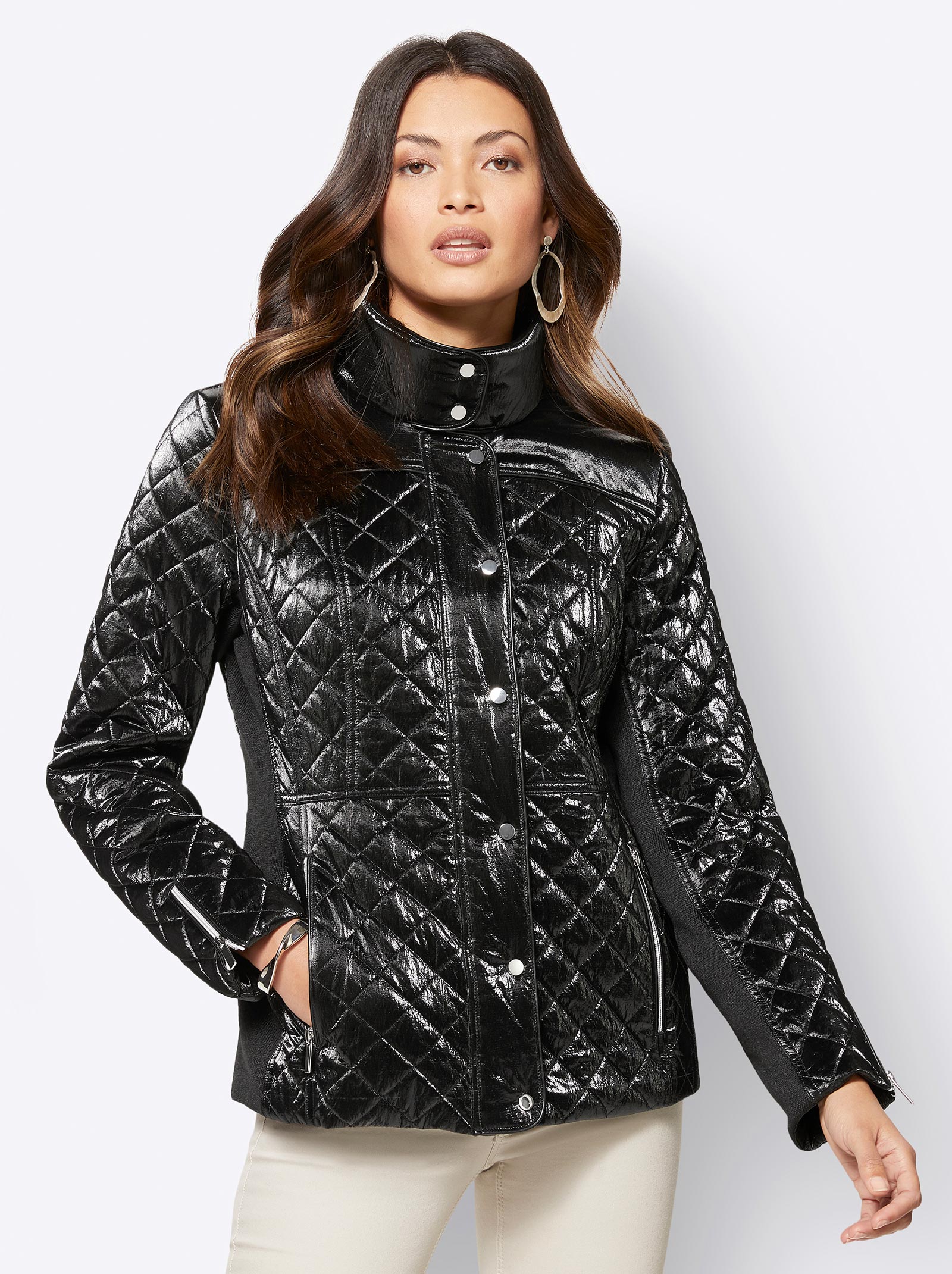 schwarz Heine Damen Webpelz-Kurzjacke